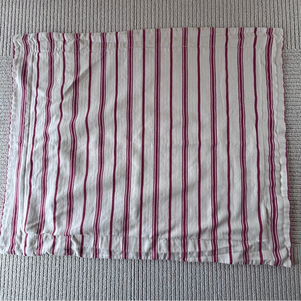 Pottery Barn linen cotton blend red cream stripe decorative pillow sham